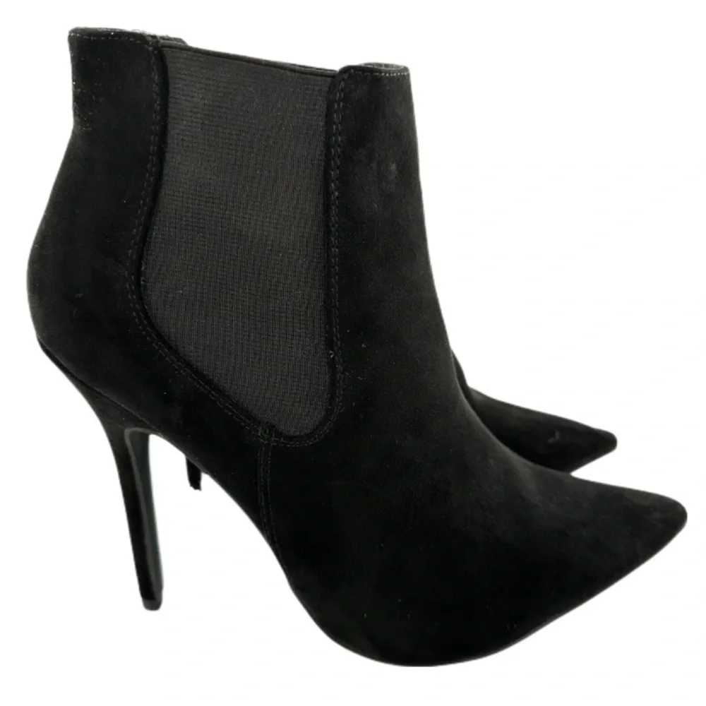 New look womens pointy toe ankle boots size 40 black faux suede stilettos